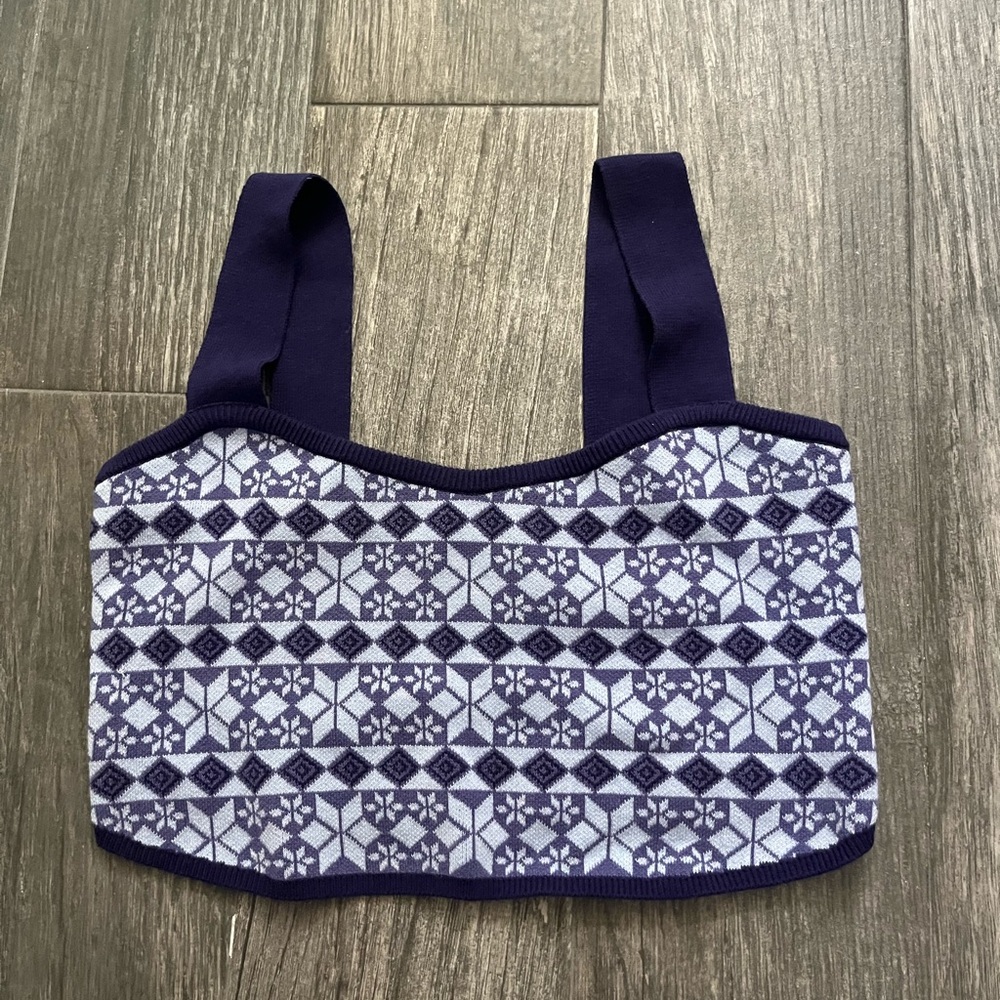Free people blue pattern cropped top size M